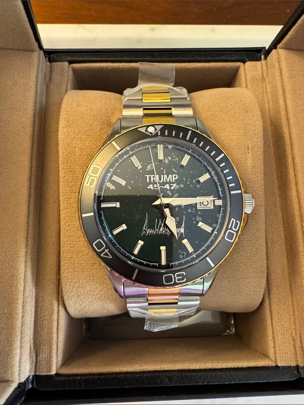 Trump Stainless Steel Two-Tone Watch with Black Dial - Picture 4 of 14